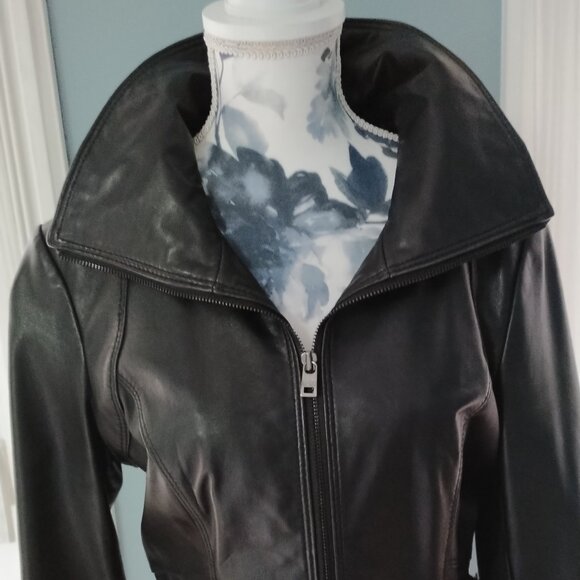 Black Leather Moto-Style Jacket - Picture 4 of 12